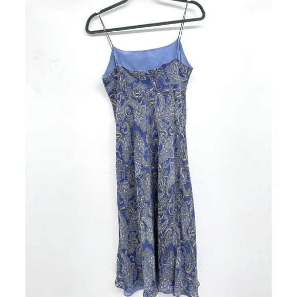 Vintage Ann Taylor 100% Silk Paisley Midi Slip Dress Sz 16 Blue Lined Coquette - Picture 2 of 10